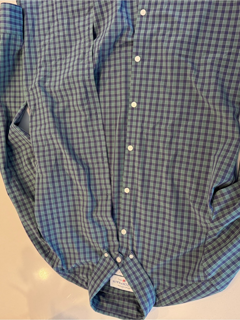 Mizzen+Main Blue and Green Checked Casual Button-Down Shirt